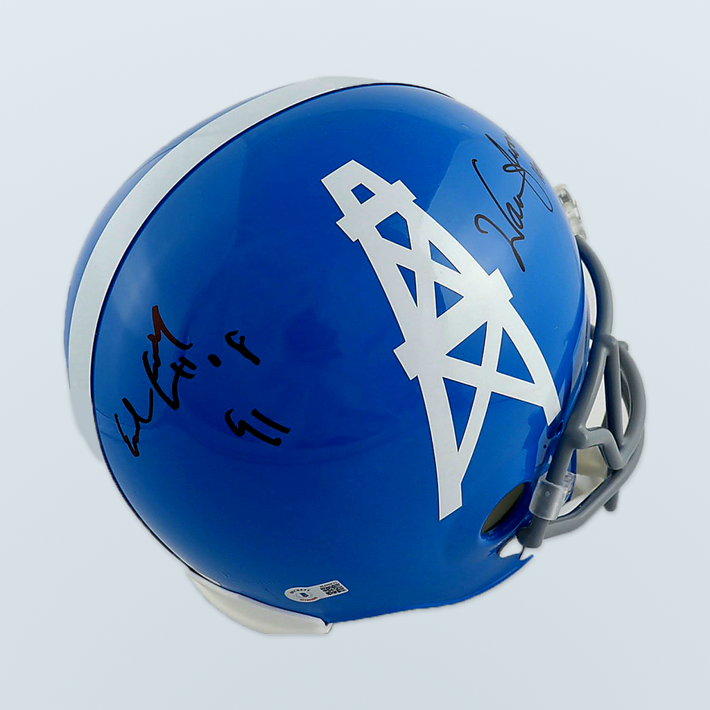 Warren Moon & Earl Campbell - Casco Autografiado Houston Oilers